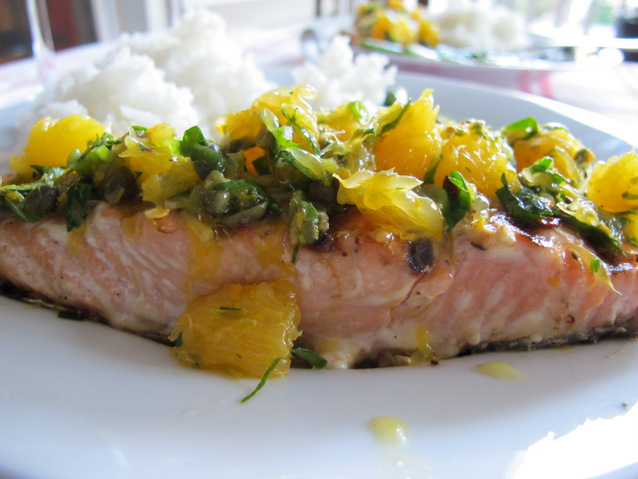 Salmon with citrus salsa verde